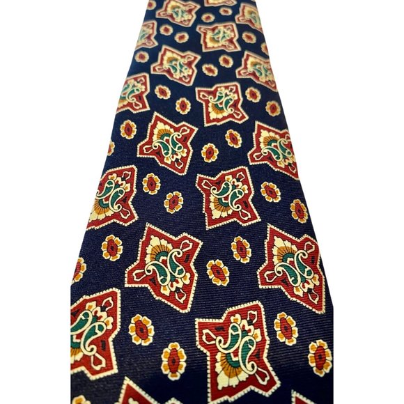 EMPIERE ARMANI Dark Blue, Red & Gold 100% Silk Paisley Inspired Tie | 58" - Picture 4 of 7